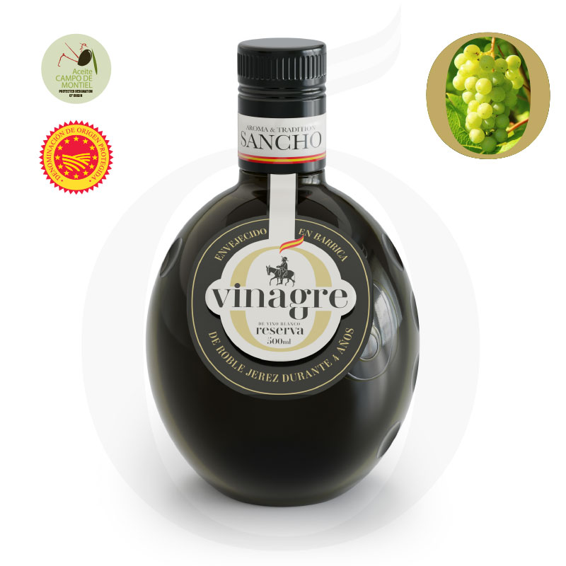 A bottle of Sancho Evoo Arbequina variety